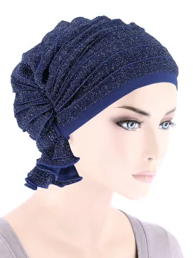 ABBEY-695#The Abbey Cap in Ruffle Blue w/Silver Shimmer