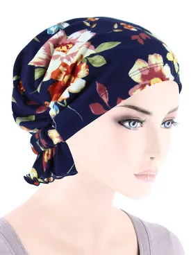 ABBEY-708#The Abbey Cap in Navy Blue Blossom