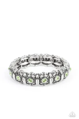 Ageless Glow - Green - Floral Rhinestone Paparazzi Stretchy Bracelet