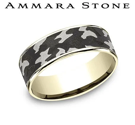 Ammara Stone Yellow Gold Band with Tantalum Camo Center