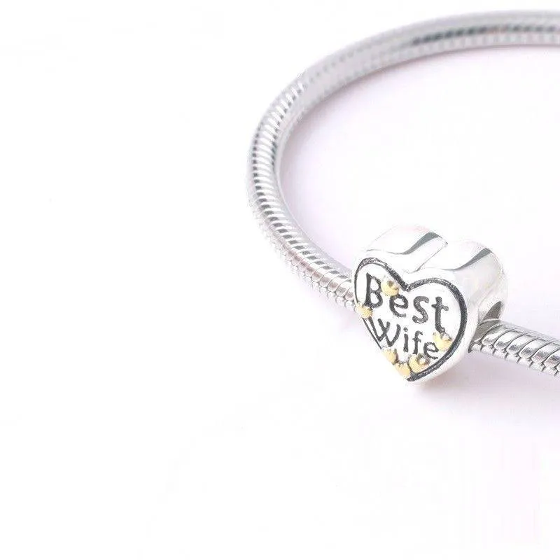 Best Wife Hearts Aflutter Heart Two-Tone Charm 925 Sterling Silver