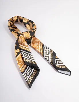 Black Fabric Vintage Double Print Scarf