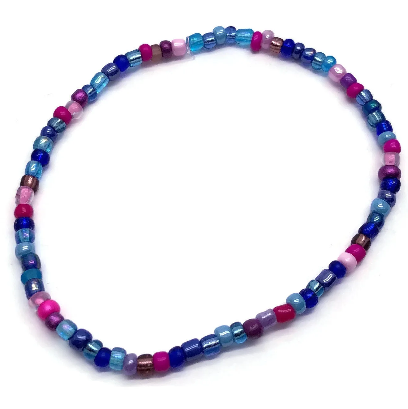 Blue and Pink Glass Seed Bead Anklet