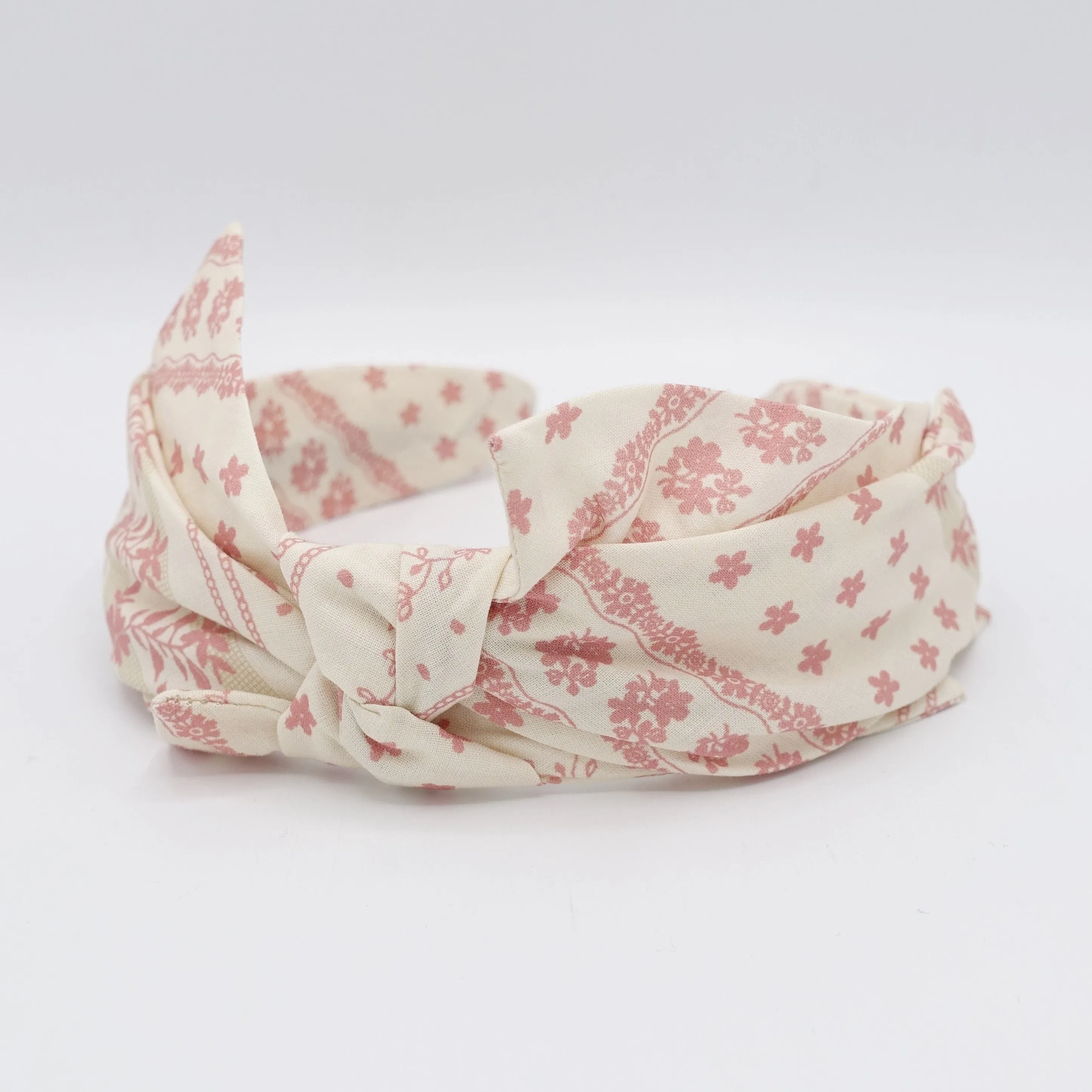 cotton bow knot headband floral wired hairband for women