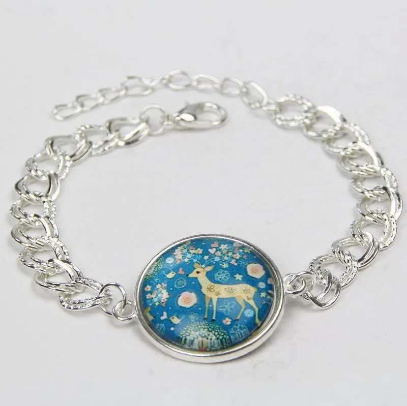 Cute Cat Horse Owl Glass Cabochon Bracelet