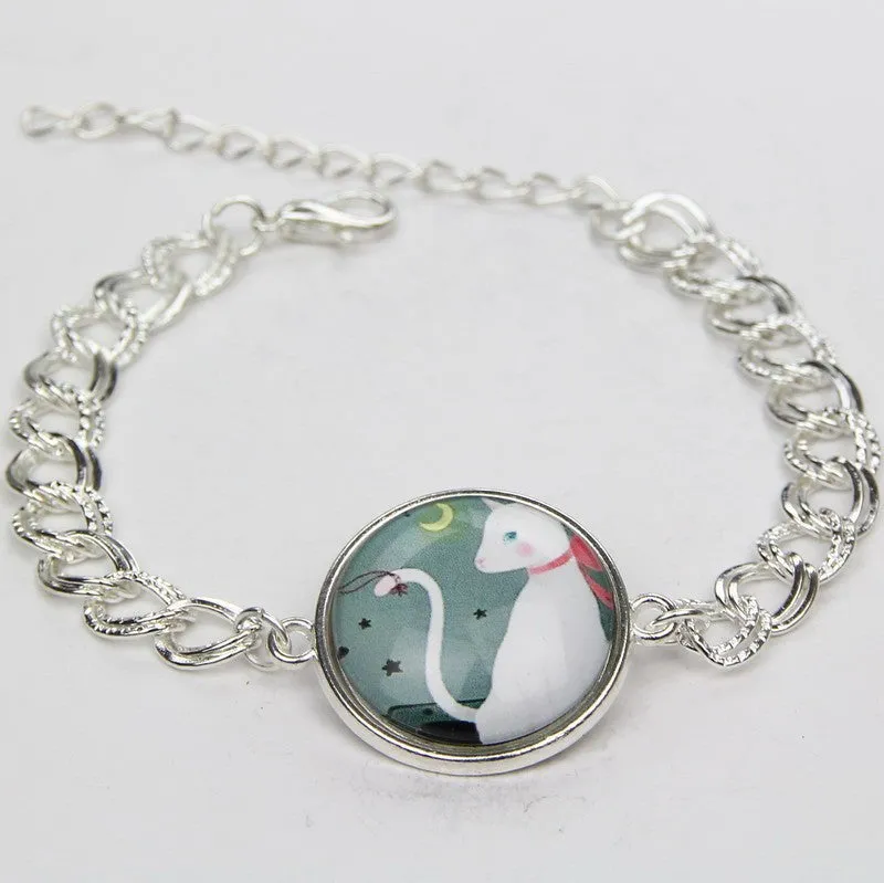 Cute Cat Horse Owl Glass Cabochon Bracelet