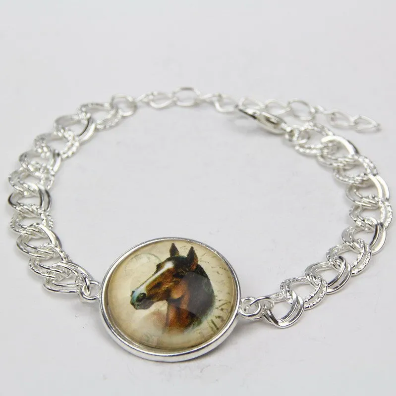 Cute Cat Horse Owl Glass Cabochon Bracelet