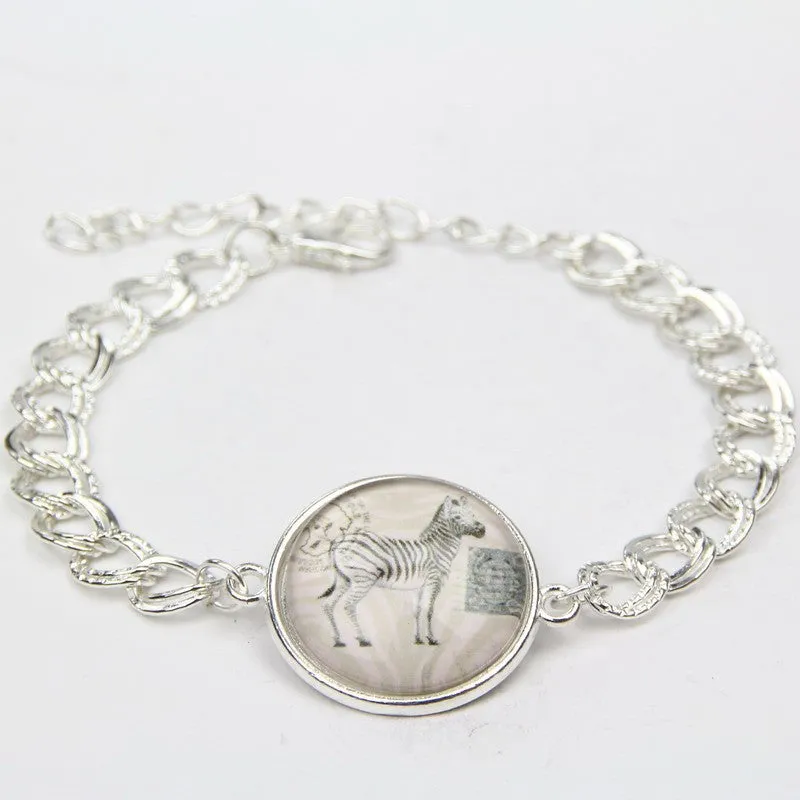 Cute Cat Horse Owl Glass Cabochon Bracelet