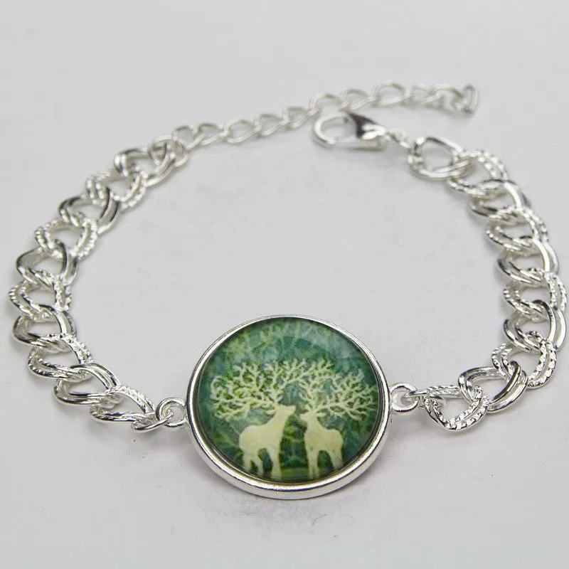 Cute Cat Horse Owl Glass Cabochon Bracelet