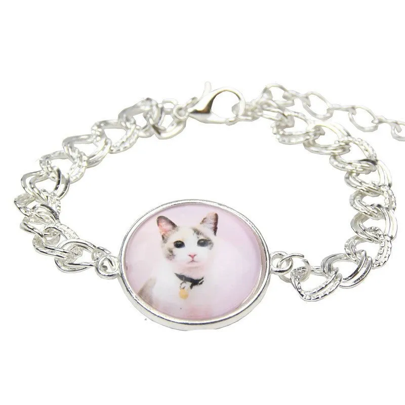 Cute Cat Horse Owl Glass Cabochon Bracelet