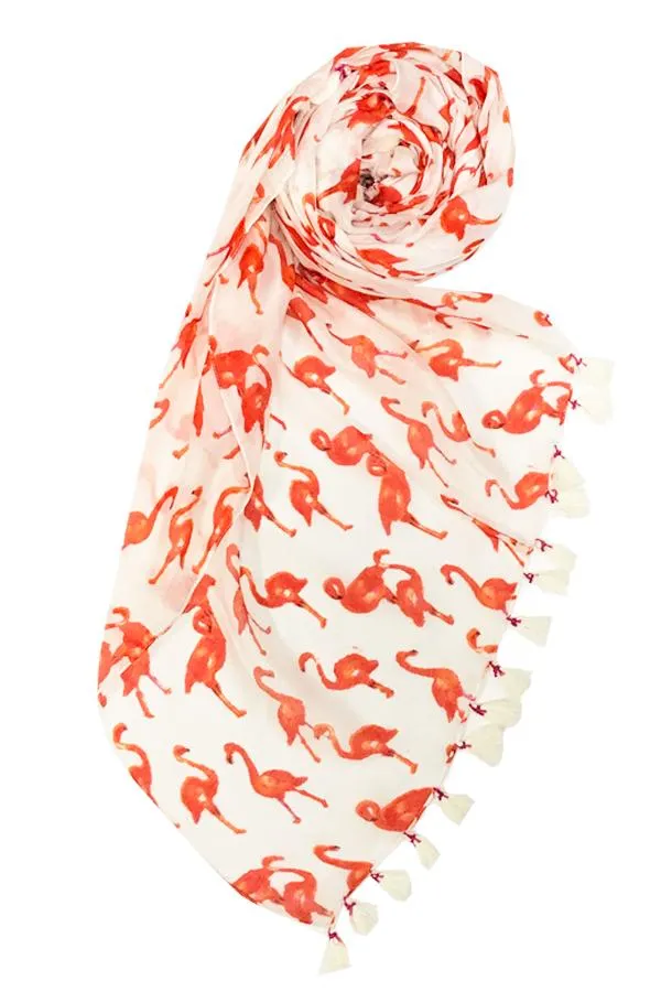 Dancing Flamingos Print Wrap Scarf