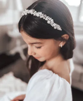 Evelyn Girls Silver Pearl Headband