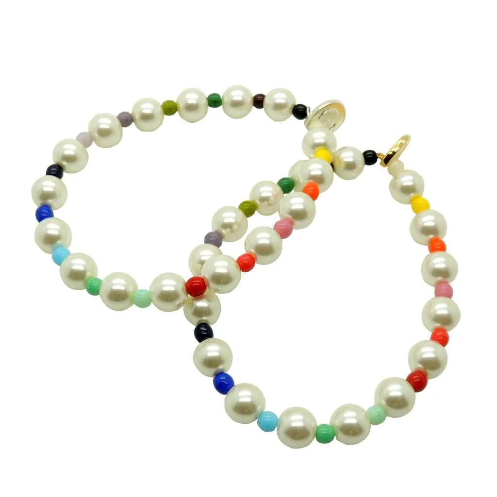 Faux Pearl Rainbow Glass Bead Bracelet