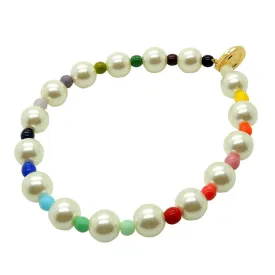 Faux Pearl Rainbow Glass Bead Bracelet