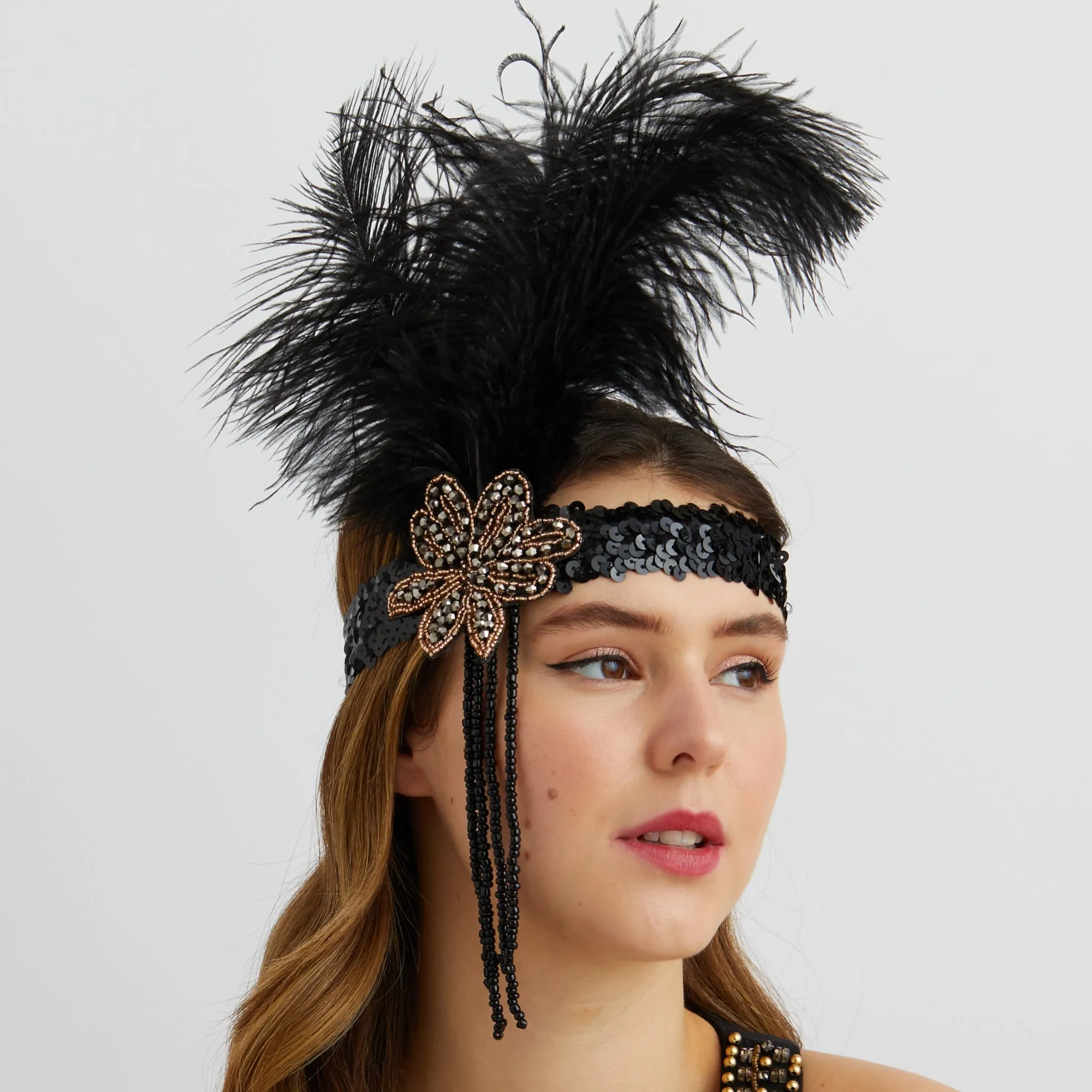 Flapper Headpiece with Feathers and Sequins