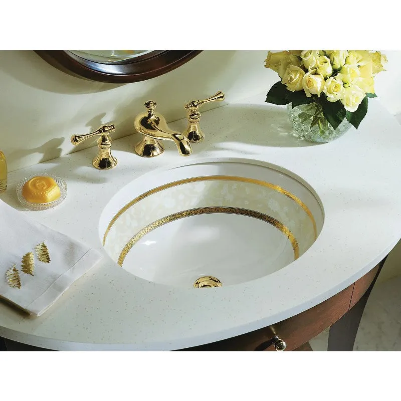 Flight of Fancy Oval 16.13" x 19.19" x 8.19" Vitreous China Undermount Bathroom Sink in White with Gold Caxton