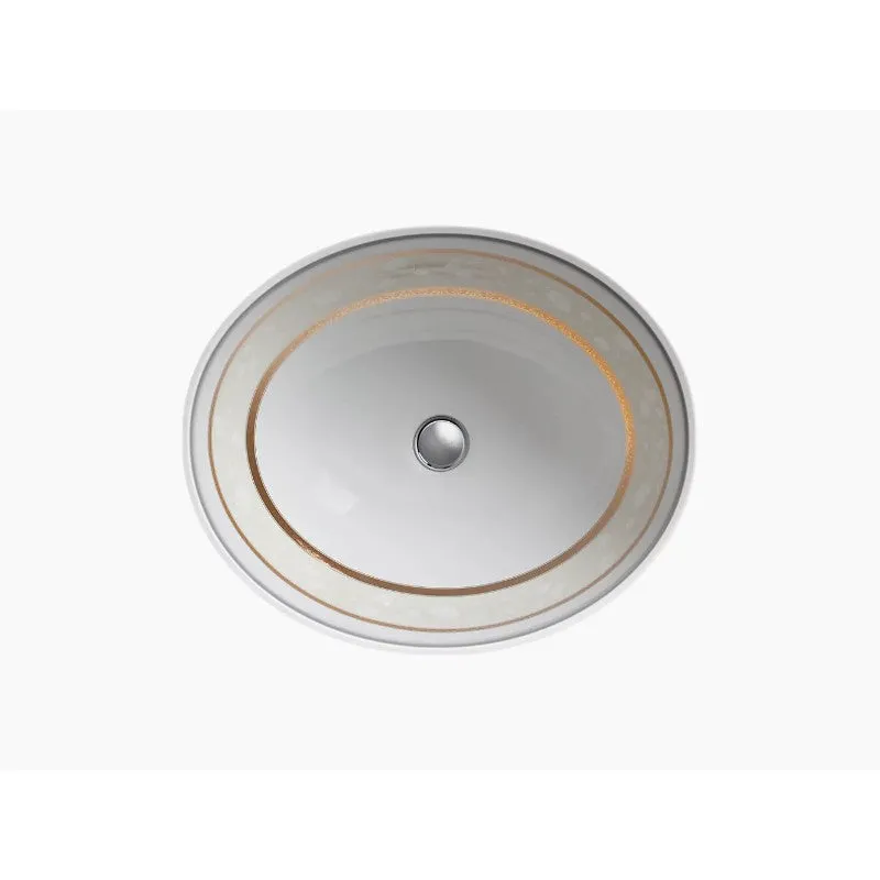 Flight of Fancy Oval 16.13" x 19.19" x 8.19" Vitreous China Undermount Bathroom Sink in White with Gold Caxton