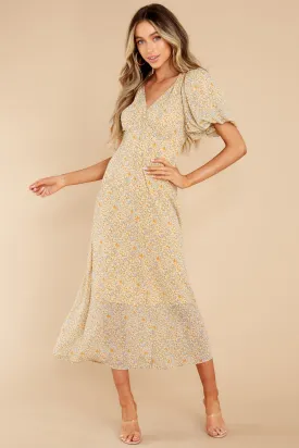 For Love's Sake Yellow Floral Print Midi Dress