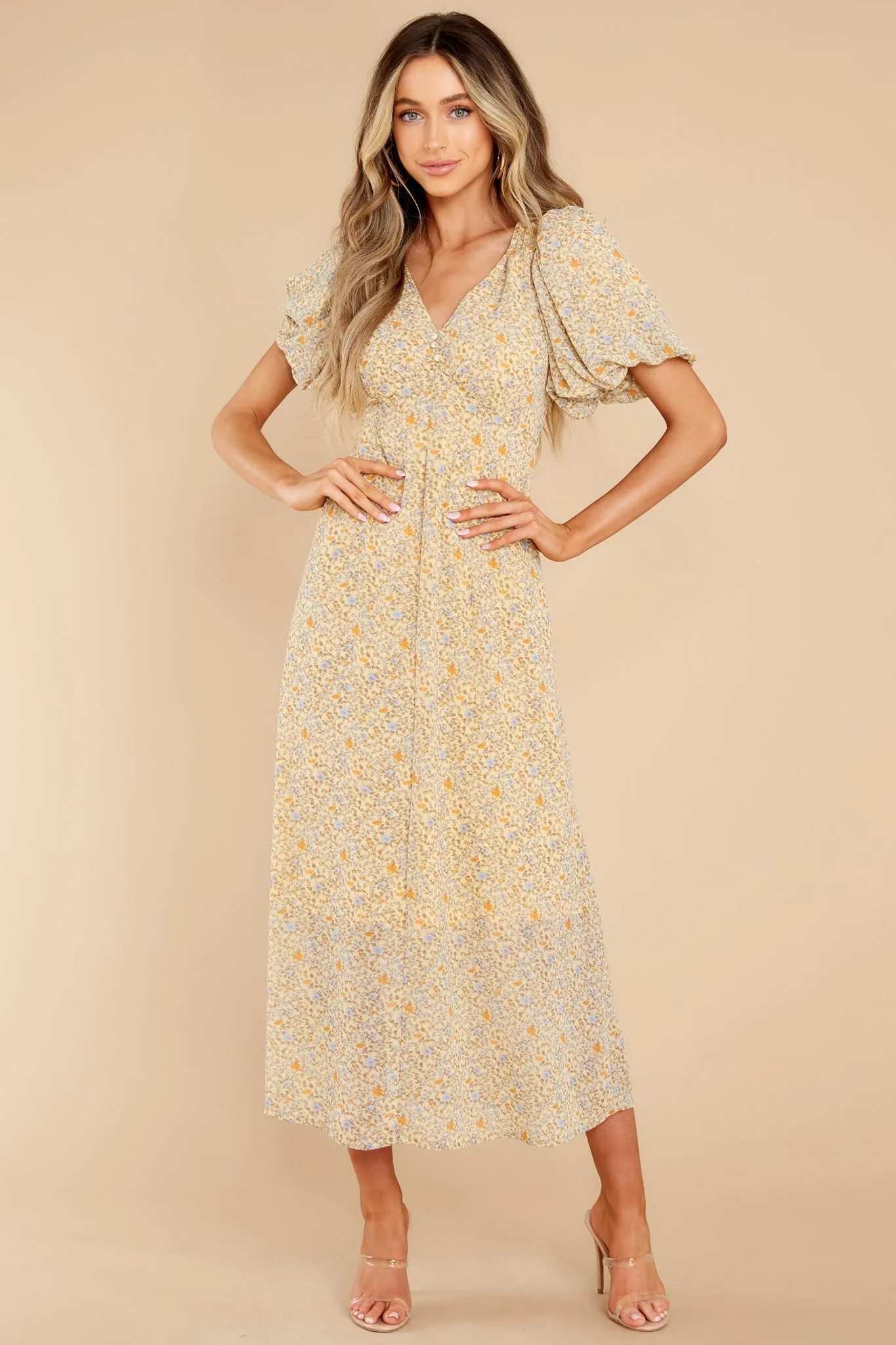 For Love's Sake Yellow Floral Print Midi Dress