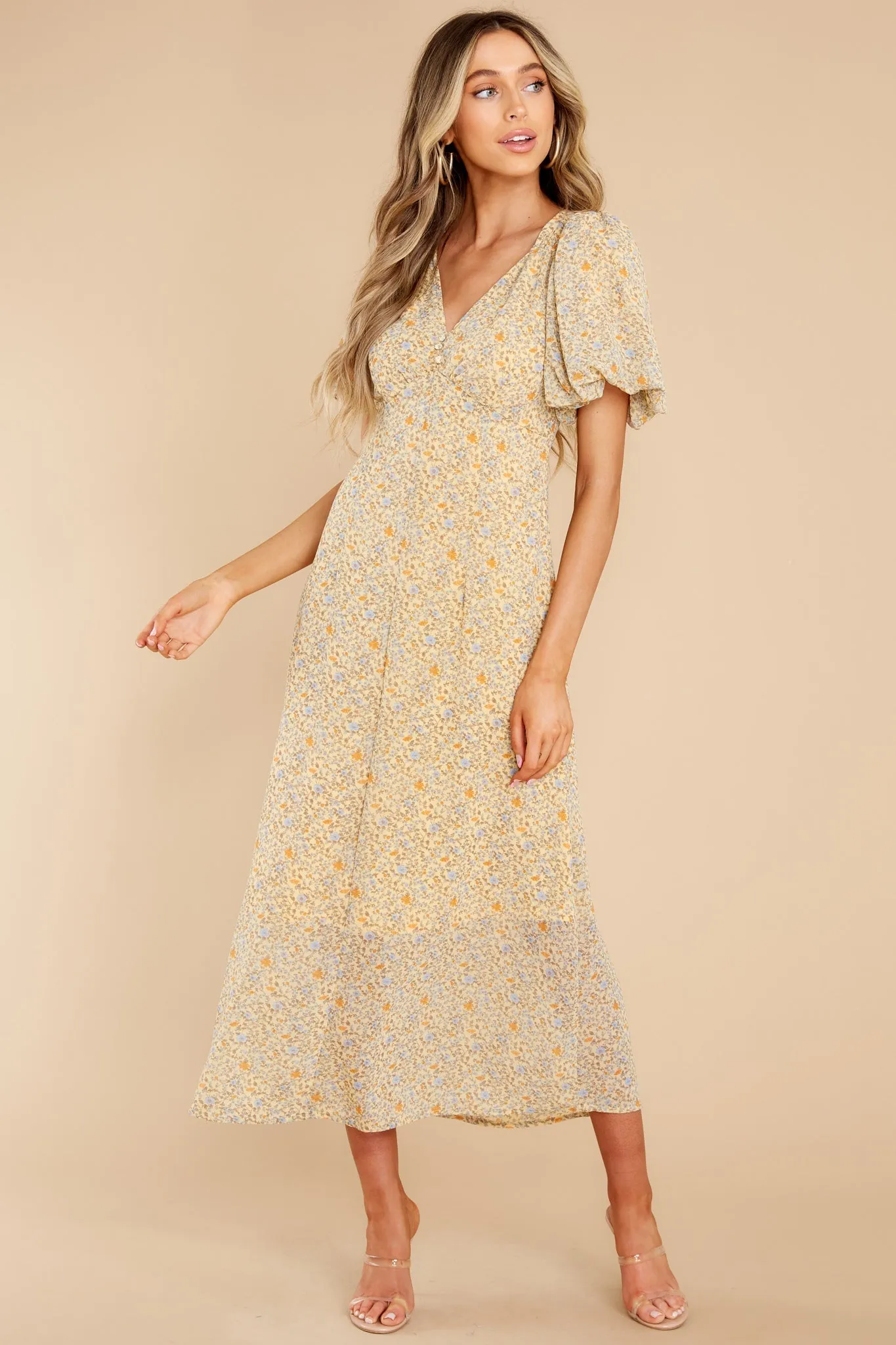 For Love's Sake Yellow Floral Print Midi Dress