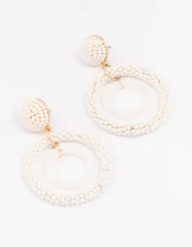 Gold Bead Double Circle Drop Earrings