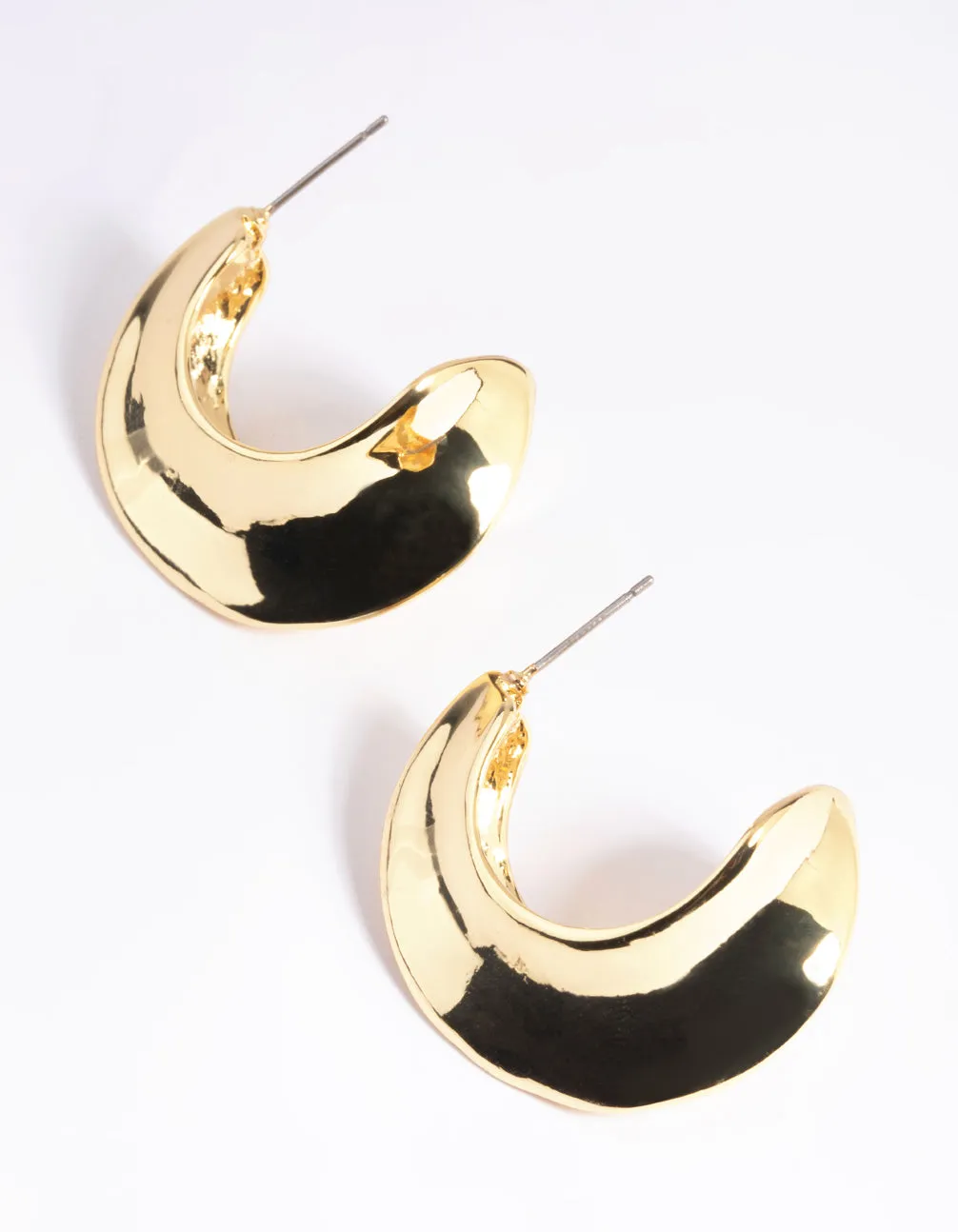 Gold Plated Molten Pointed Hoop Earrings