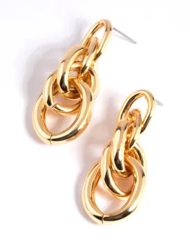 Gold Plated Triple Door Knocker Drop Earrings