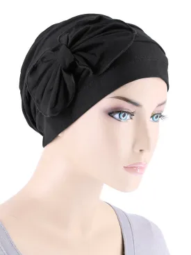 H121BB-BLACK#Bamboo Pleated Bow Cap Onyx Black