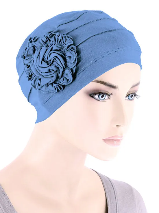 H149BB-PERIWINKLE#Bamboo Pleated Sunflower Cap Periwinkle Blue