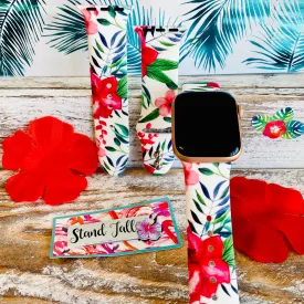 Hawaiian Floral Print Silicone Band For Apple Watch