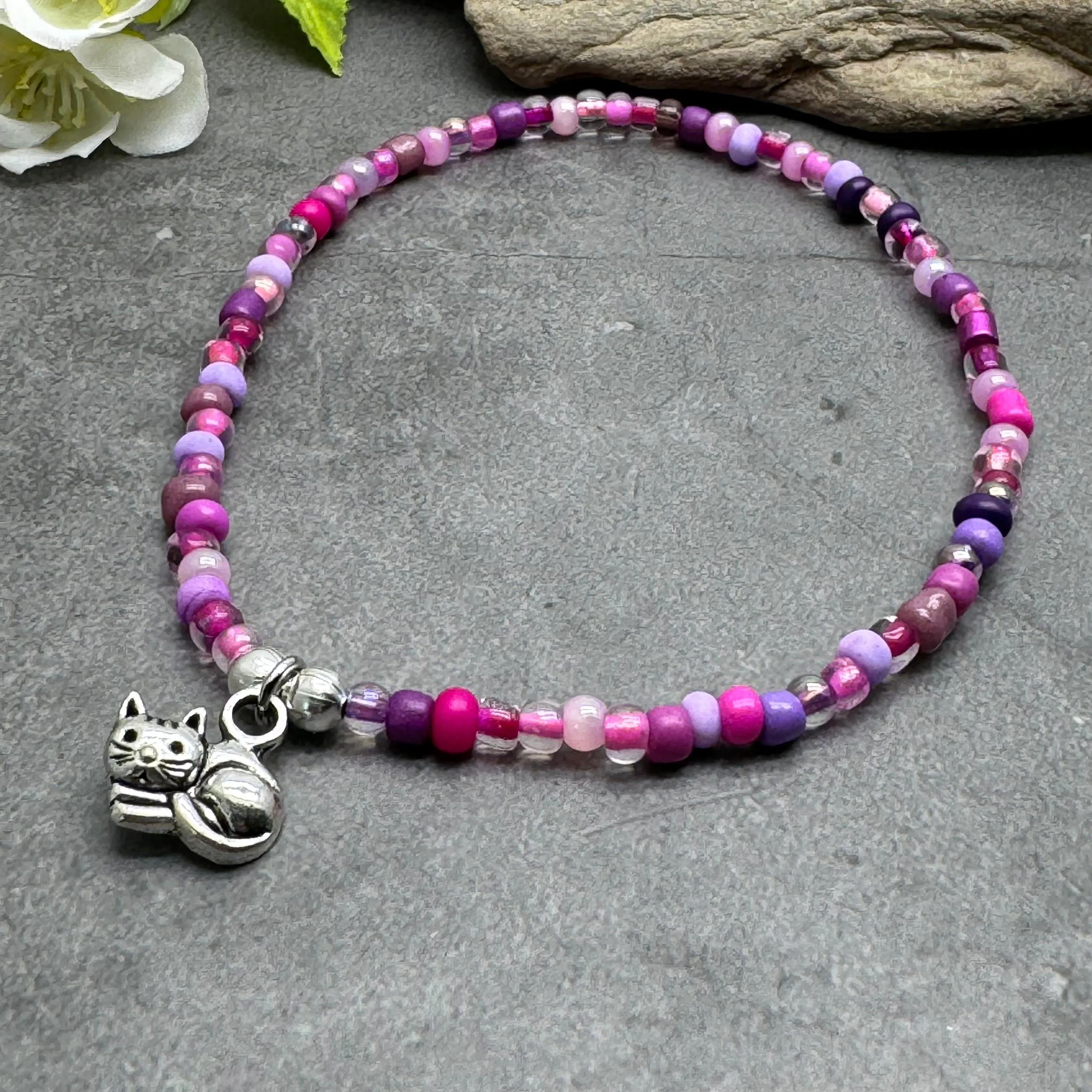 Kitty Cat Seed Bead Anklet - Colour Choice