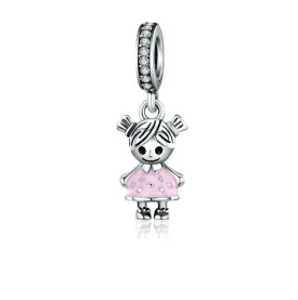 Little Girl Enamel Dangle Charm 925 Sterling Silver