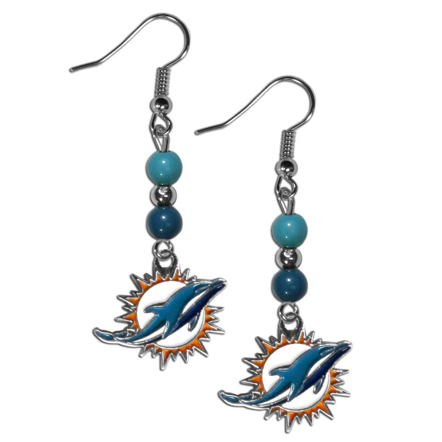 Miami Dolphins Fan Bead Dangle Earrings