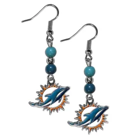 Miami Dolphins Fan Bead Dangle Earrings