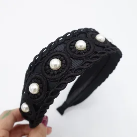 pearl embellished circle ellipse headband for women