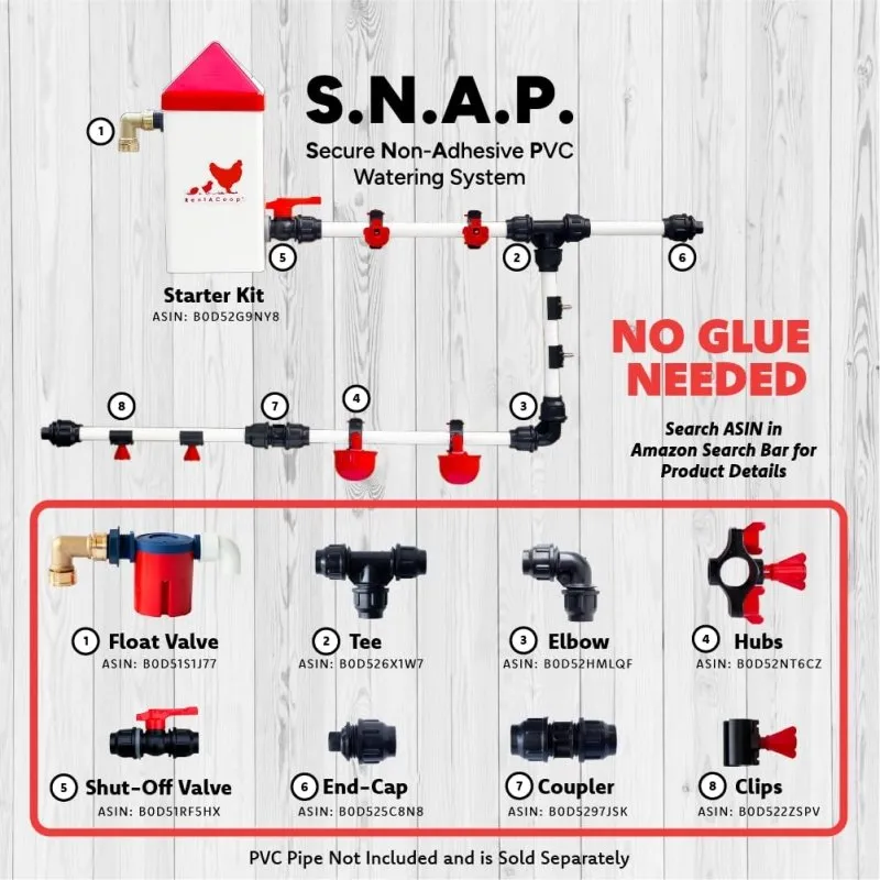 RentACoop Shut-Off Valve Kit Compatible with S.N.A.P PVC Watering System for Chickens, Poultry, and Other Animals