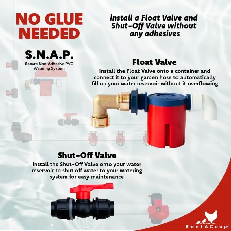 RentACoop Shut-Off Valve Kit Compatible with S.N.A.P PVC Watering System for Chickens, Poultry, and Other Animals