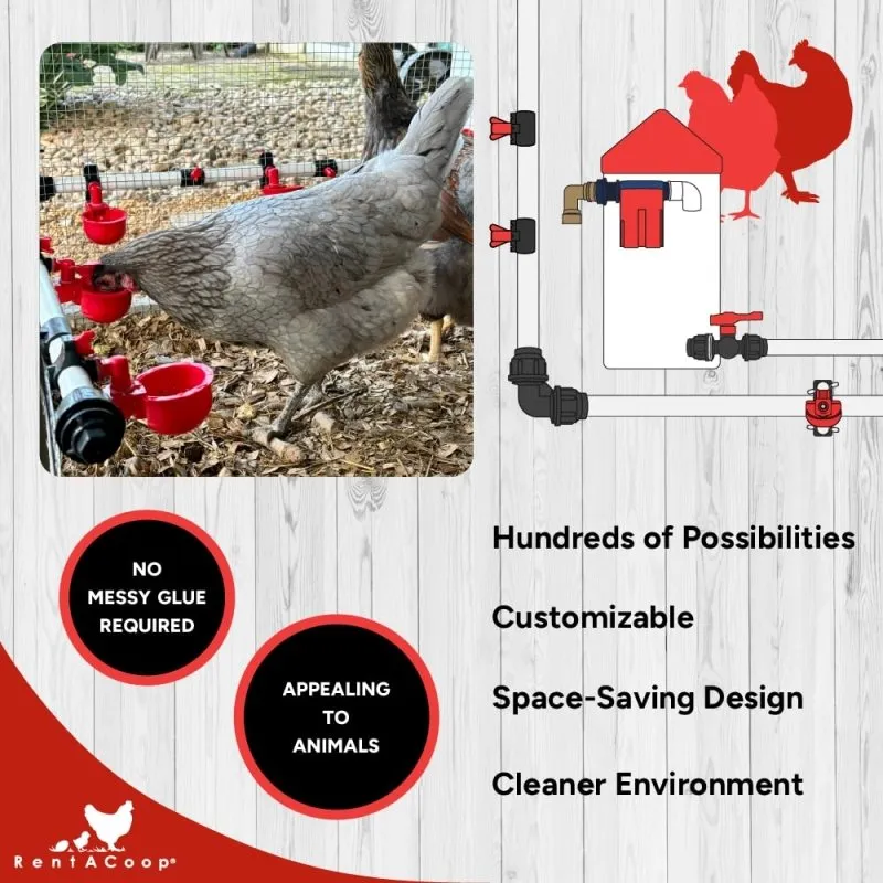 RentACoop Shut-Off Valve Kit Compatible with S.N.A.P PVC Watering System for Chickens, Poultry, and Other Animals