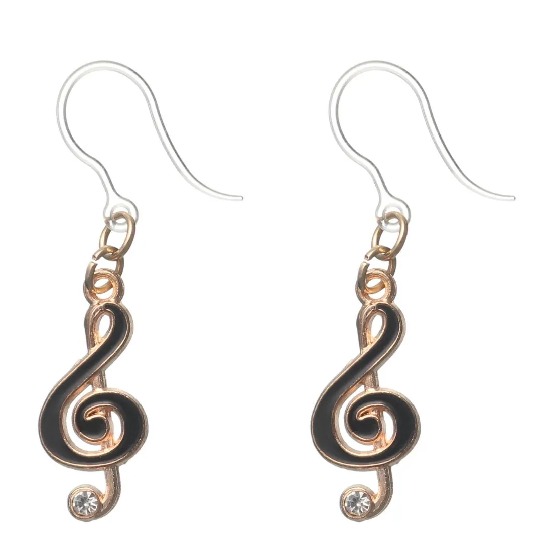 Rhinestone Treble Clef Dangles Hypoallergenic Earrings for Sensitive Ears Made with Plastic Posts