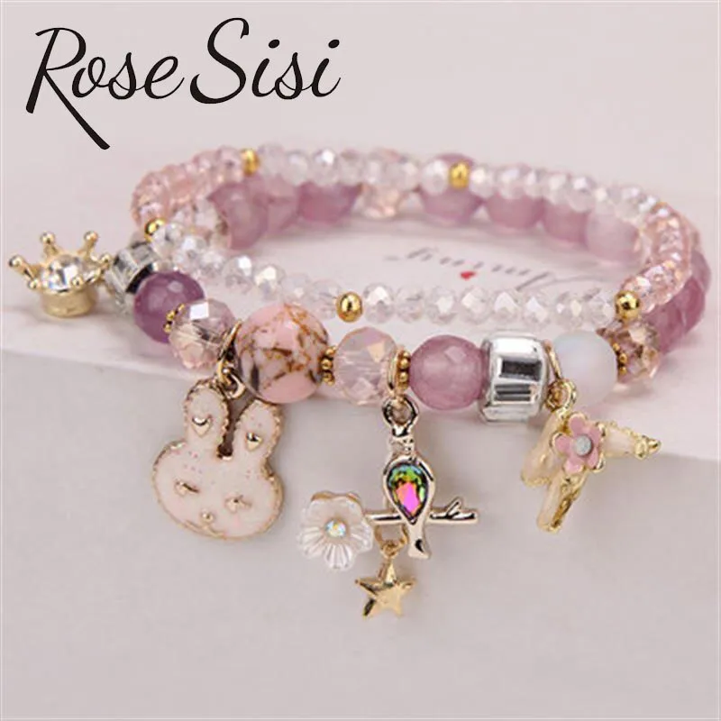 Rose sisi Korean pop style fresh and sweet beach style wrist bracelets for Girl female bracelet set jewelry for women girl