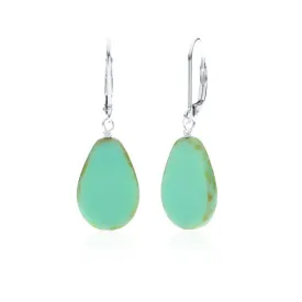 Seafoam Glass Beaded Teardrop Earrings