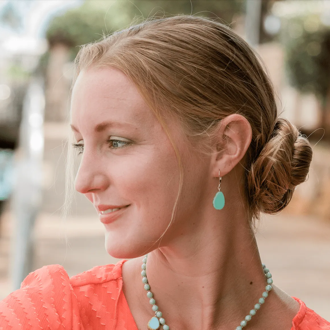 Seafoam Glass Beaded Teardrop Earrings