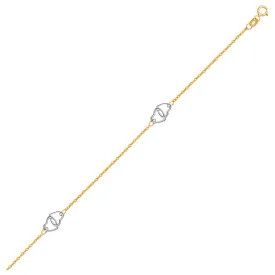 Size: 10'' - 14k Two Tone Gold Entwined Heart Stationed Anklet