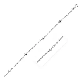 Size: 10'' - Sterling Silver Chain Anklet with Polished Hearts