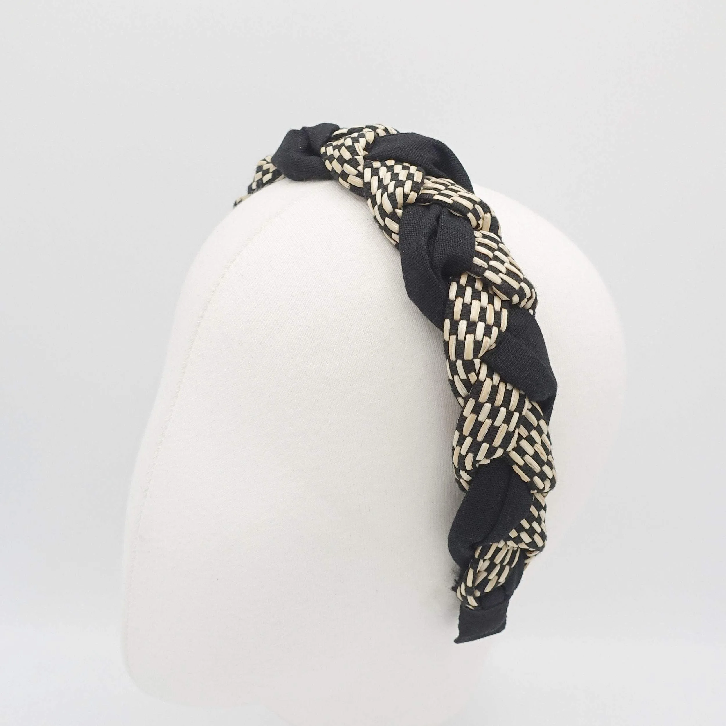 straw linen mix braided headband