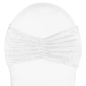 Velvet Ruffle Stretch Chair Band - White